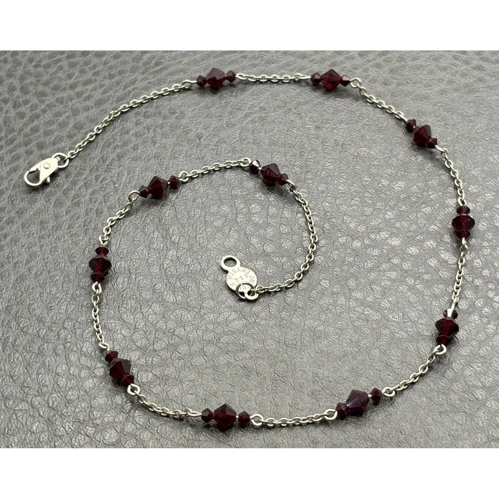 Vintage Made in Austria Faux Garnet Dark Red Crystal Beaded Choker Necklace 16"